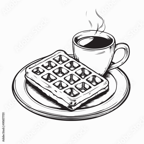 Waffles and coffee Vector. Delicious Waffle And Coffee on the table image isolated on white background.