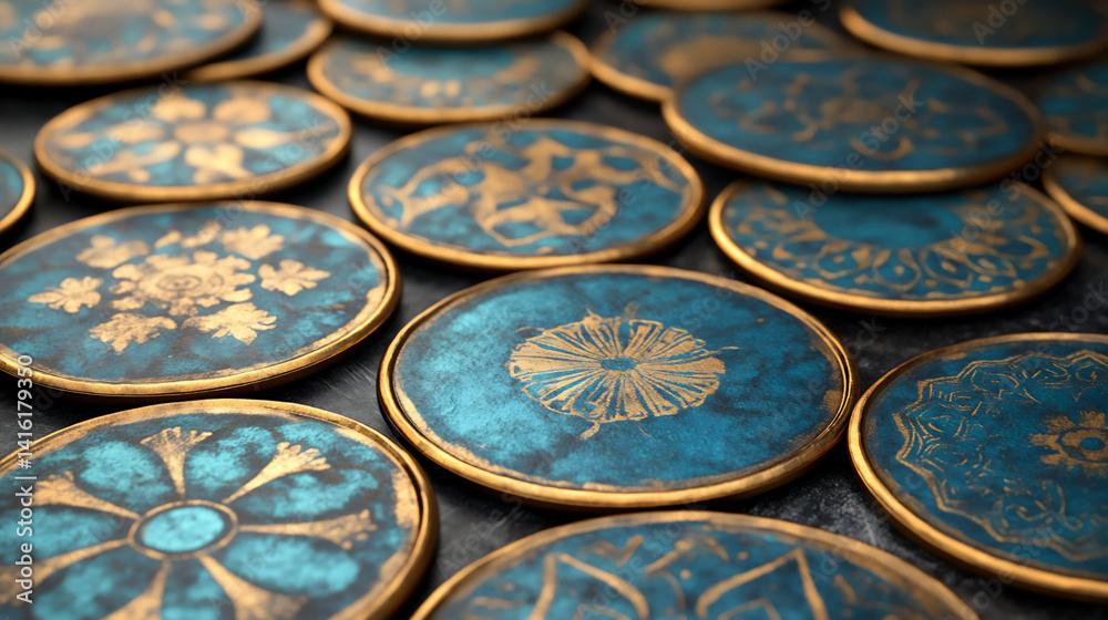 decorative blue and gold peruvian roundels