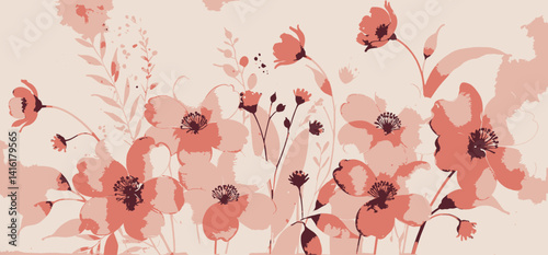 Watercolor Floral Painting_Delicate Pink and Red Flowers_Botanical Art Print_Elegant Floral Design_Romantic Watercolor Illustration_Floral Home Decor