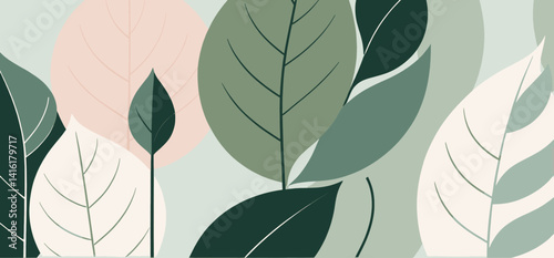 Abstract_Botanical_Art_Print_Modern_Leaf_Illustration_Minimalist_Wall_Decor_Green_Pink_Neutral_Tones_Nature_Inspired_Design_Contemporary_Art