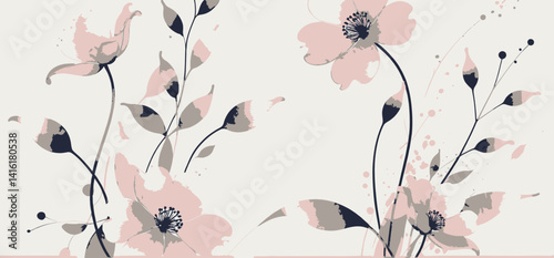 Watercolor Flower Painting_Soft Pastel Floral Art_Blush Pink and Lavender Blooms_Botanical Illustration for Wall Art and Home Decor_Delicate Floral Design