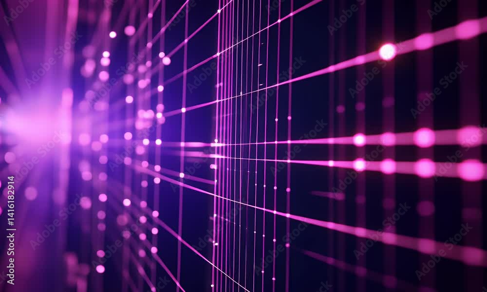 Neon grid background with purple lighting, in a perspective view, Neon grid background with purple lighting, in a perspective view,