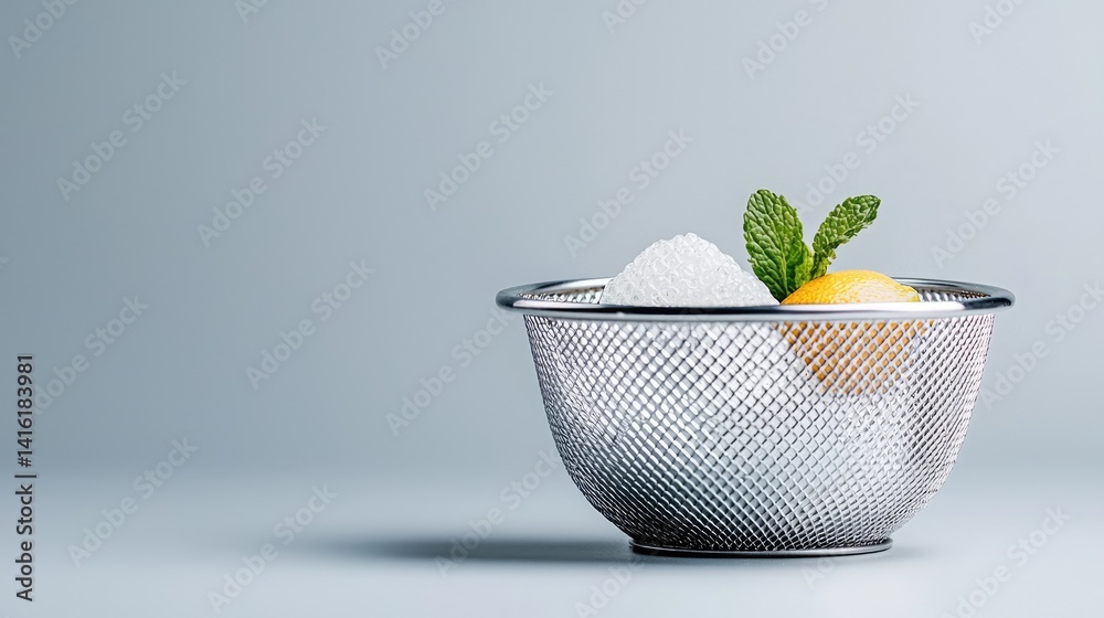Fresh fruit and ice in a wire bowl Fresh fruit and ice in a wire bowl