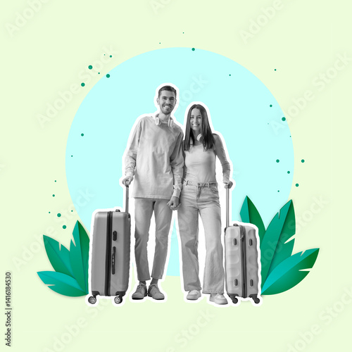 Happy young couple of touri...