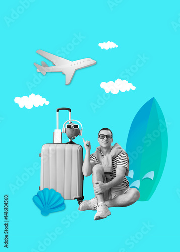Male tourist with globe and...