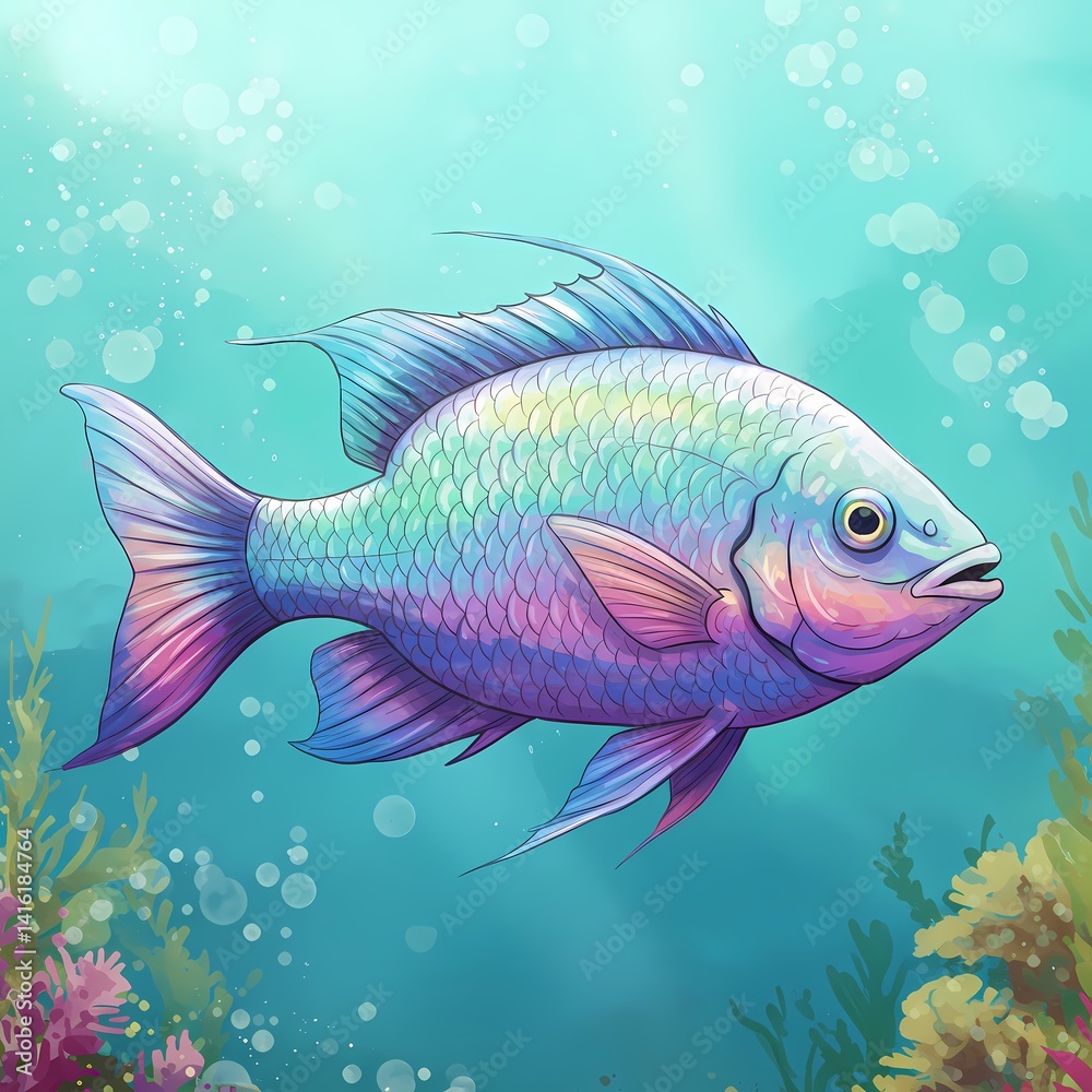 Naklejka premium Artistic Fish Illustration: Expressing the Beauty and Diversity of Fish Through Line and Color