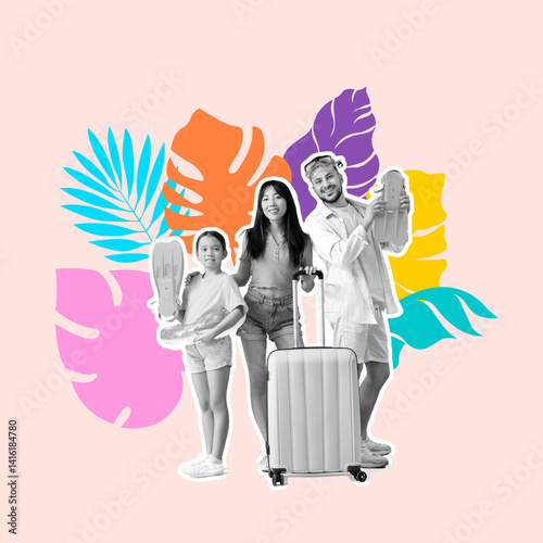 Happy family with luggage a...