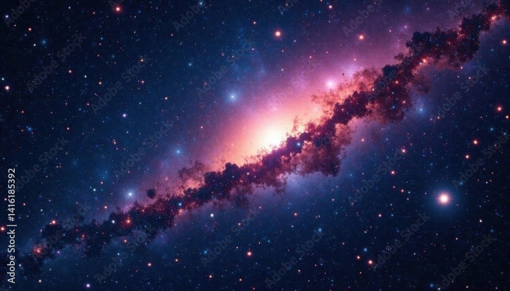 Fototapeta premium Celestial map of scattered stars and galaxies against a backdrop of inky blackness, infinite, chart