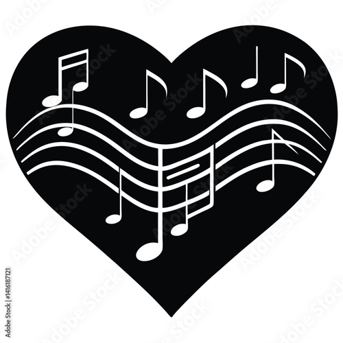 Heart Outline Filled With Musical Notes And Sound Waves