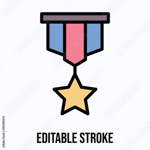 Medal, Military Award Vector Icon. Filled Style Isolated Vector Icon. Editable Stroke. 