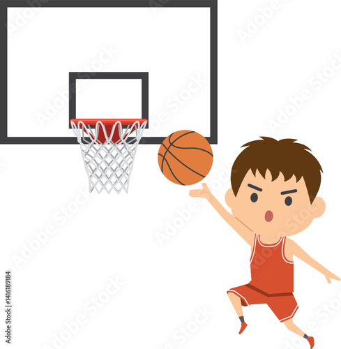 レイアップシュートをする男子バスケットボール選手のイメージイラスト