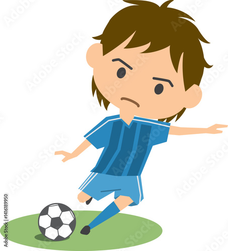 ボールを蹴る男子サッカー選手のイメージイラスト