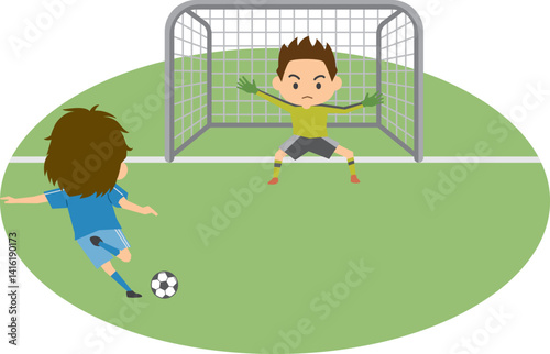 PKをする男子サッカー選手のイメージイラスト