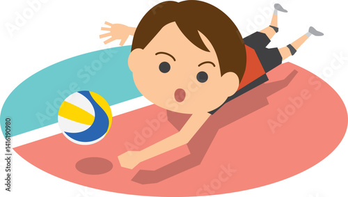 バレーボールでレシーブをする女子選手のイメージイラスト