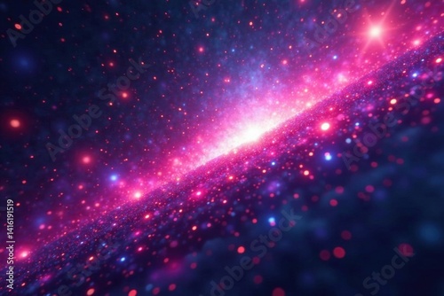 Cosmic force fields intersect with neon lights, particles, intersection