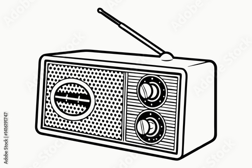 Classic Transistor Radio Line Art Illustration on White