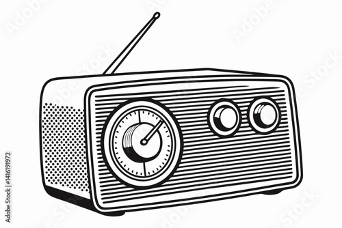 Classic Transistor Radio Line Art Illustration on White