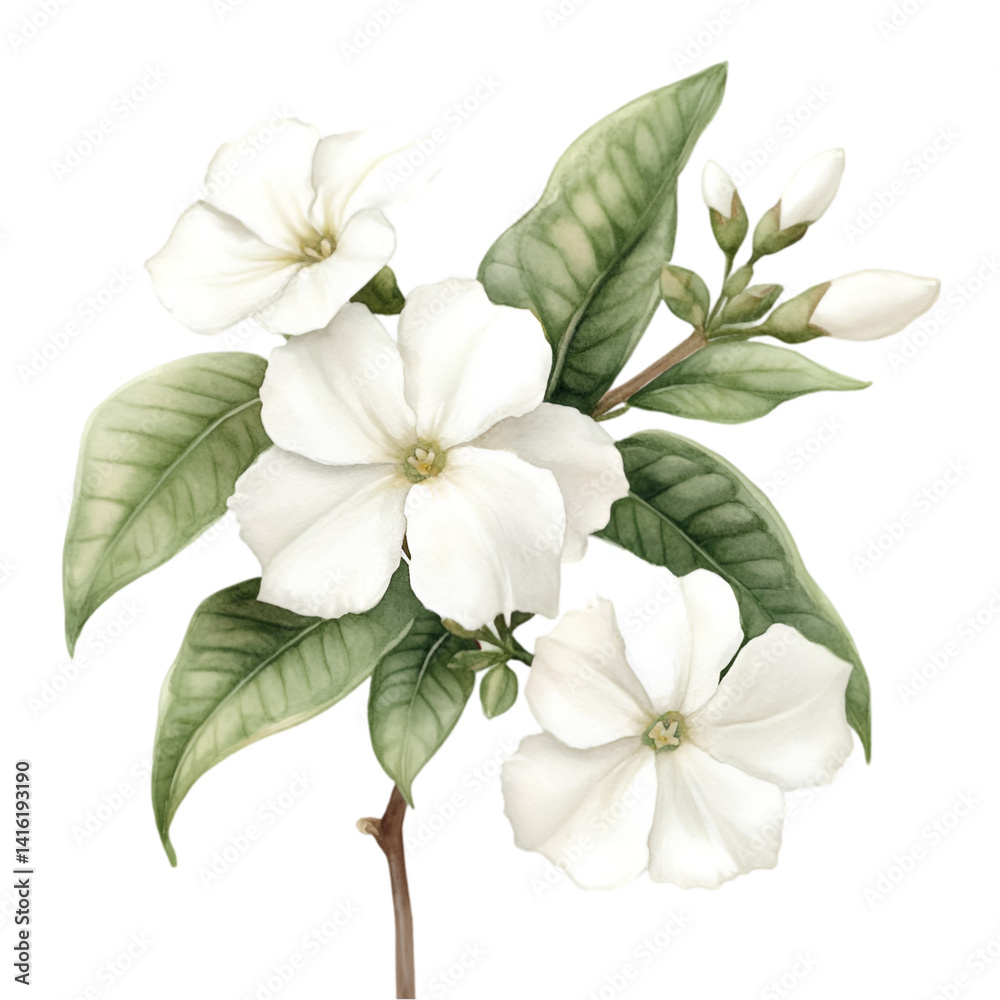 Fototapeta premium Colorful Vector Magnolia Flowers With Green Leaves On White Background. flower and foliage vector, magnolia blossom clipart, floral print illustration, floral motif vector, botanical wall art, magno 