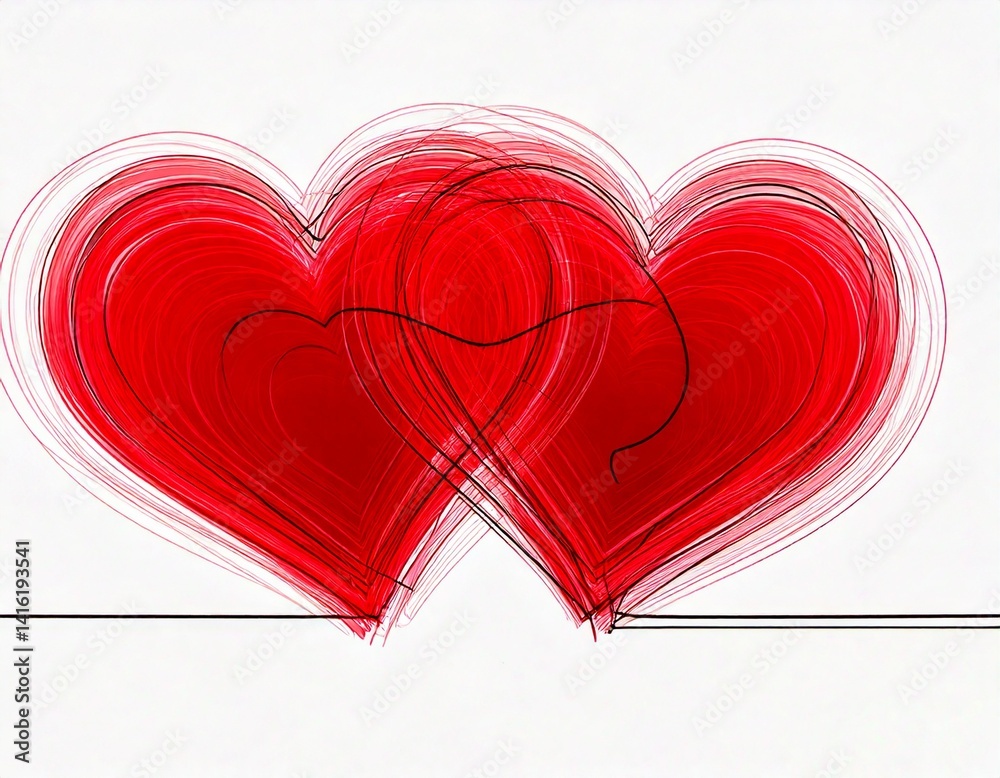 Continuous line drawing of two hearts on transparent background. Banner for valentine's day Continuous line drawing of two hearts on transparent background. Banner for valentine's day