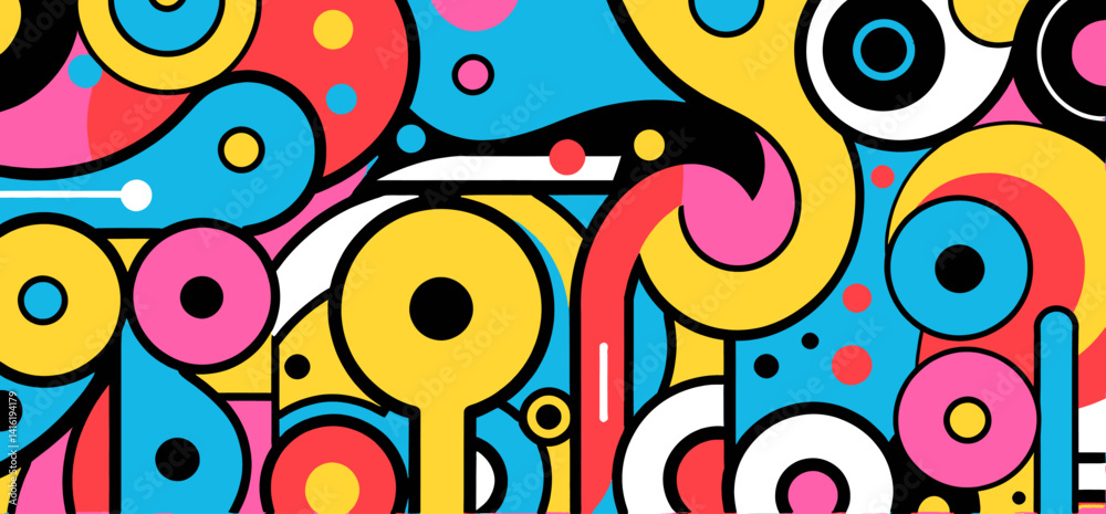 Fototapeta premium Abstract_Geometric_Art_Bright_Colors_Circles_and_Shapes_Vibrant_Design_Modern_Artwork_Eye_Catching_Pattern_Bold_Illustration_Colorful_Background_Unique_Creative_Image