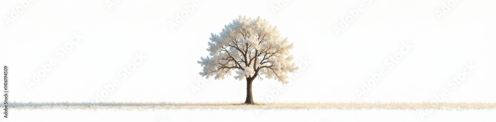 Fototapeta premium Single isolated tree against a white backdrop, solitude, forest