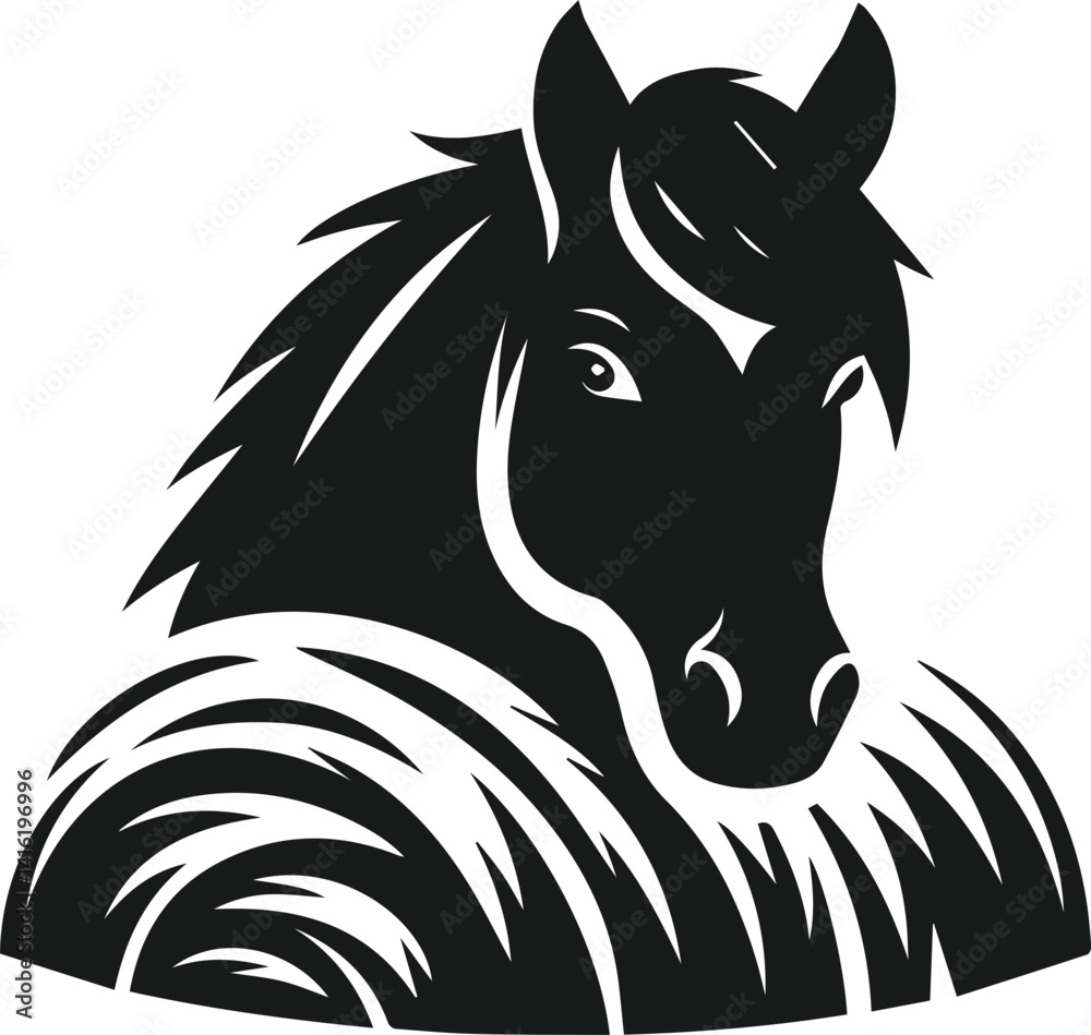 Fototapeta premium Vector peeking face horse animal silhouette