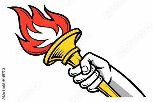 Hand Holding a Brightly Burning Torch Vector Illustration