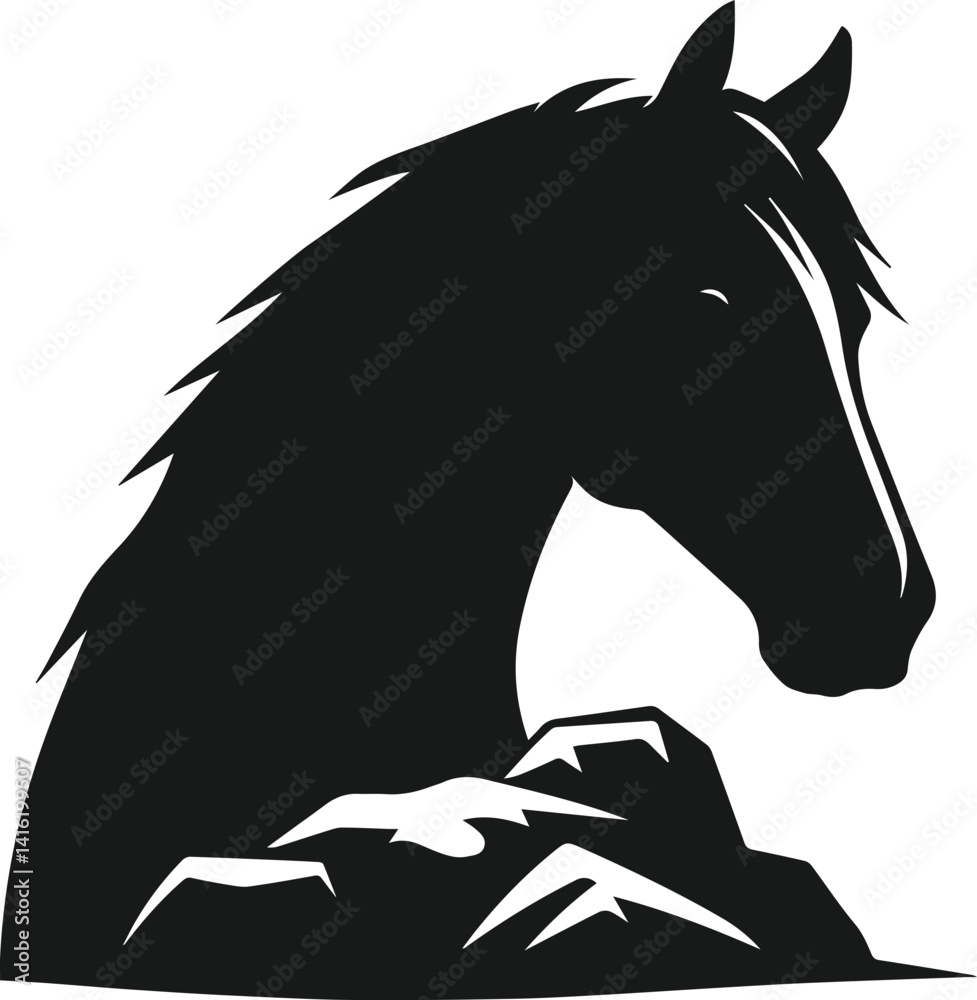 Fototapeta premium Vector peeking face horse animal silhouette