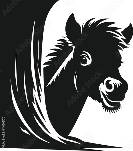 Vector peeking face horse animal silhouette