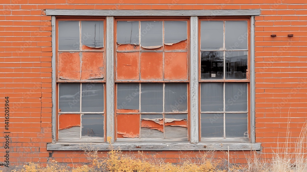 Obraz premium Damaged window panes in weathered frame