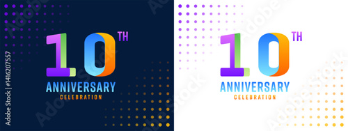 Colorful 10th anniversary logo vector for business, wedding, greeting, background