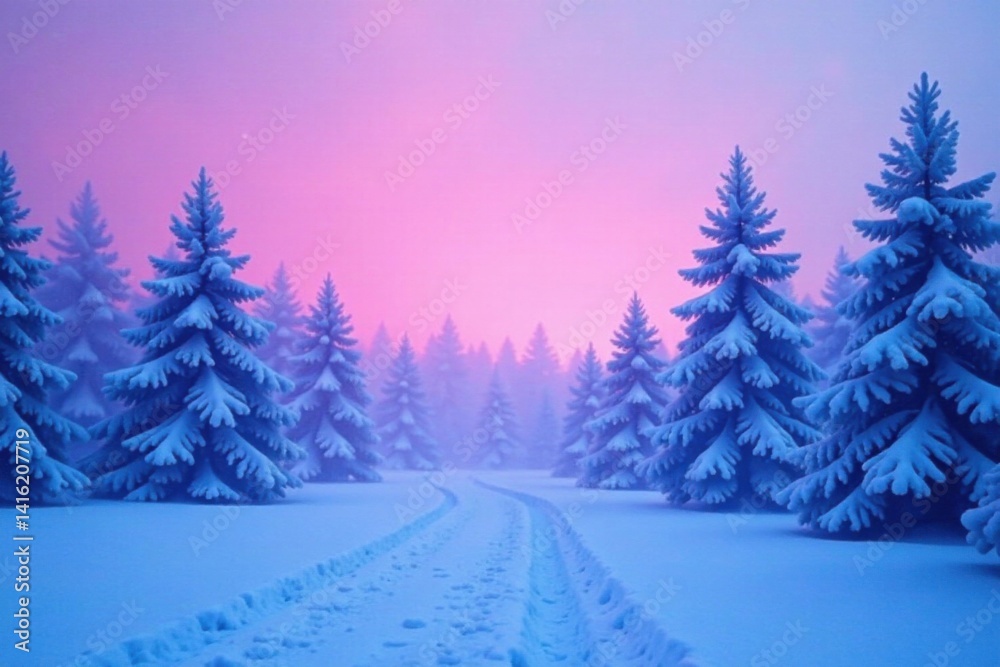 Ethereal mist of snow-covered trees against a gradient of deep blues and purples , holiday, abstract Ethereal mist of snow-covered trees against a gradient of deep blues and purples , holiday, abstract