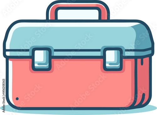 Cartoon Pink & Teal Carry Case, Tool Box Illustration