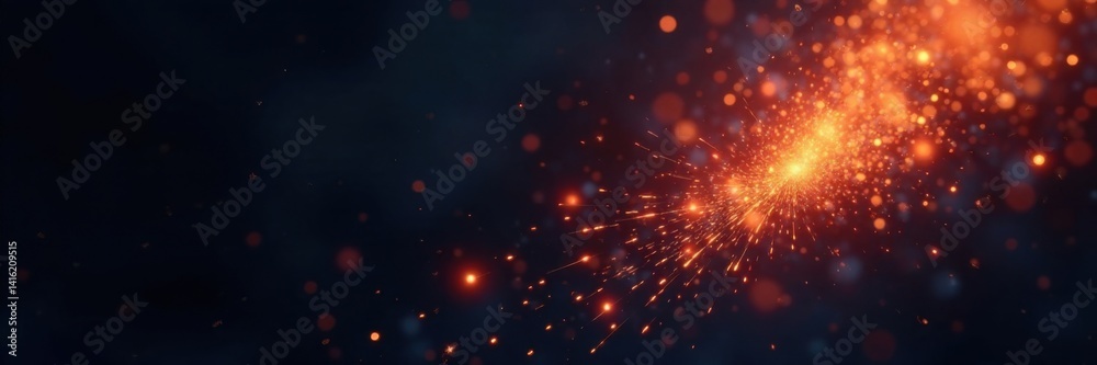 Fototapeta premium Fiery sparks floating in air amidst dark background , light show, sparks, warm glow