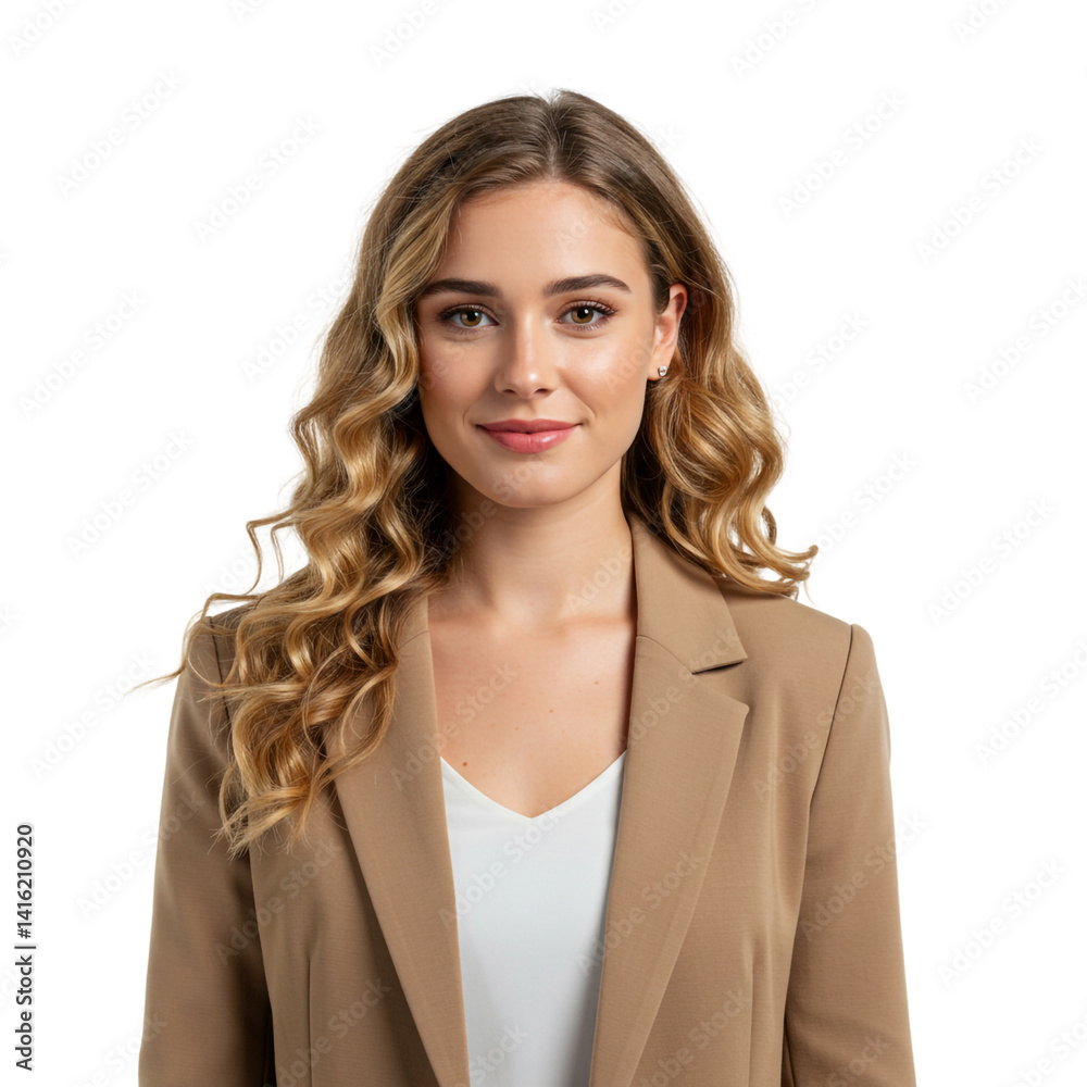 Smiling Caucasian Businesswoman in Tan Blazer Professional Happy Corporate Leadership Confident Positive Determined Smart Smiling Caucasian Businesswoman in Tan Blazer Professional Happy Corporate Leadership Confident Positive Determined Smart