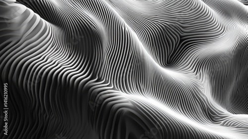 Undulating geometric surface with dynamic shadows creating depth and texture