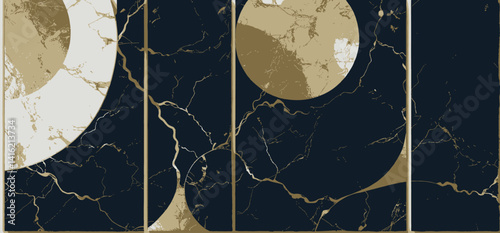 Abstract Art Print_Navy Blue Marble Texture with Gold Accents and Geometric Shapes_Modern Wall Decor for Home and Office_Elegant Interior Design Artwork