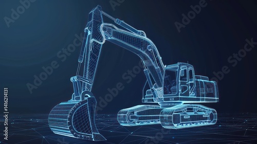 Excavator wire-frame grid futuristic design concept 