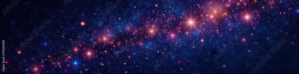 Obraz premium Glittering starry night with vibrant constellations on a deep black background, sparkling stars, galaxy