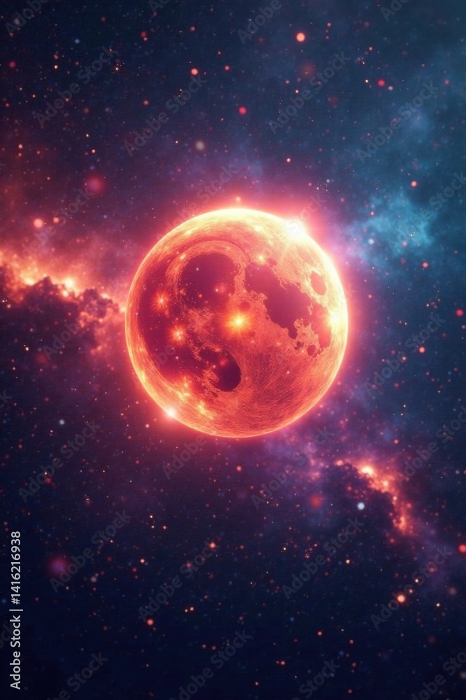 Fototapeta premium Glowing Orb amidst Cosmic Nebulae floating in Space, ethereal, glowing orb
