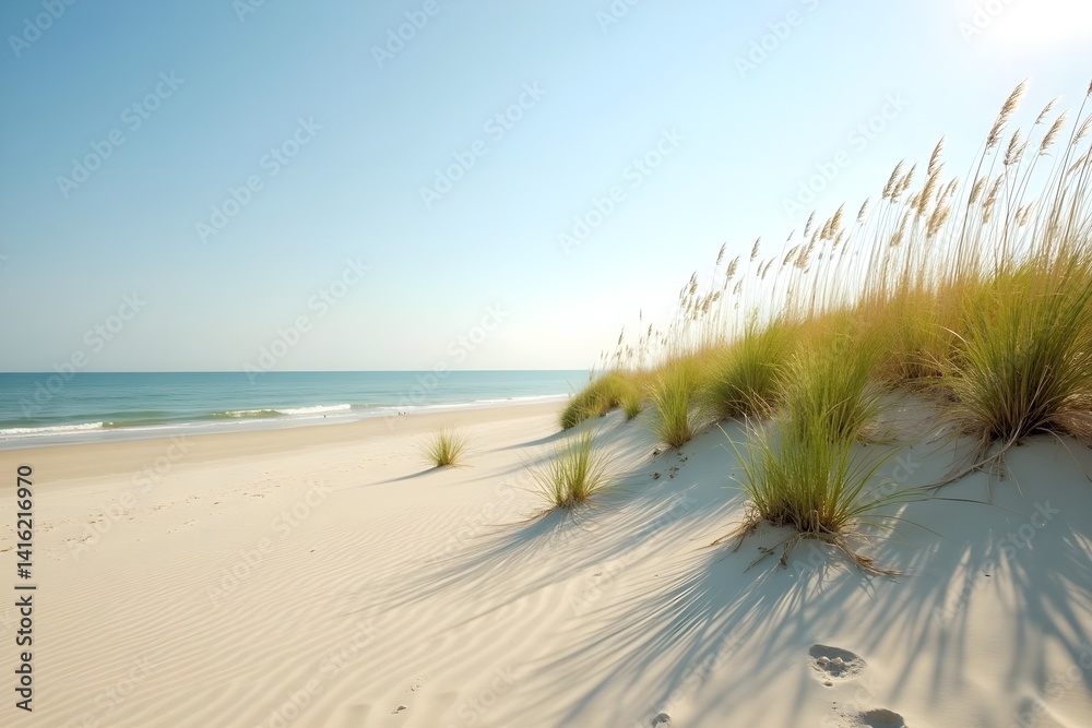 Coastal Dunes and Swaying Grass Beside the Shoreline Coastal Dunes and Swaying Grass Beside the Shoreline