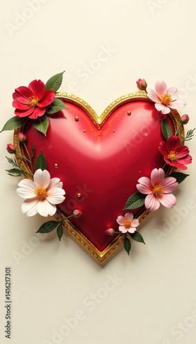 Golden anniversary heart icon with floral elements, flowers, couples