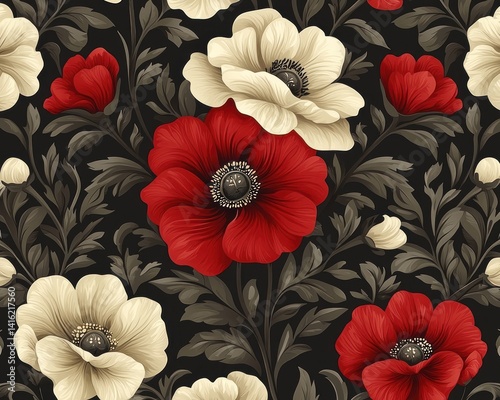 Wallpaper Mural Floral Pattern Dark Background Torontodigital.ca