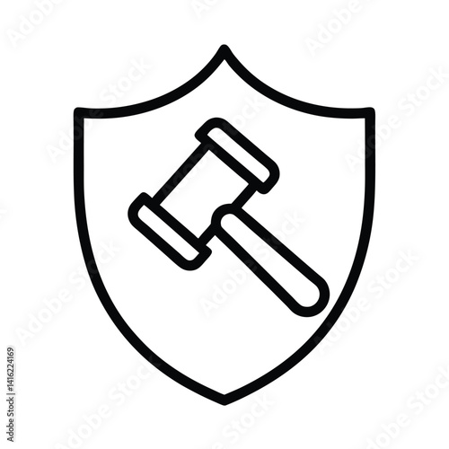 Line art shield emblem with judge gavel icon
