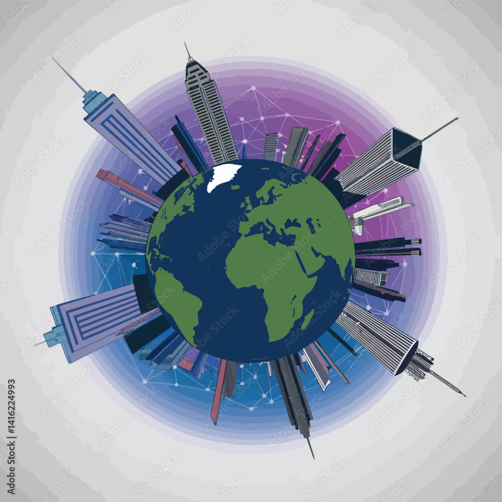 Fototapeta premium Earth's Wonders in 2D Vector Art. A Towering Tribute to World Attractions and Architectural Marvels 