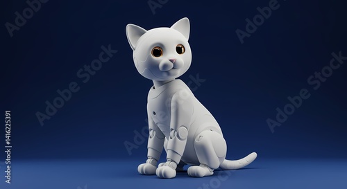 White robot cat sitting robotic pet animal ai generated cute feline digital art illustration render photo