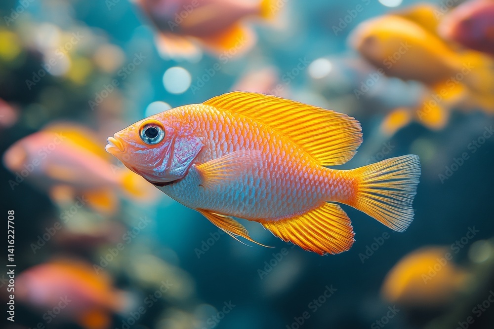 Swimming Action of Colorful Fish in Aquarium Underwater Viewpoint Marine Life Concept Swimming Action of Colorful Fish in Aquarium Underwater Viewpoint Marine Life Concept