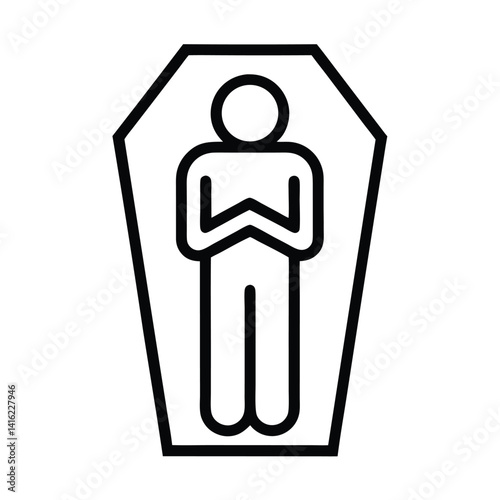Outline Coffin Icon with Figure Inside Icon