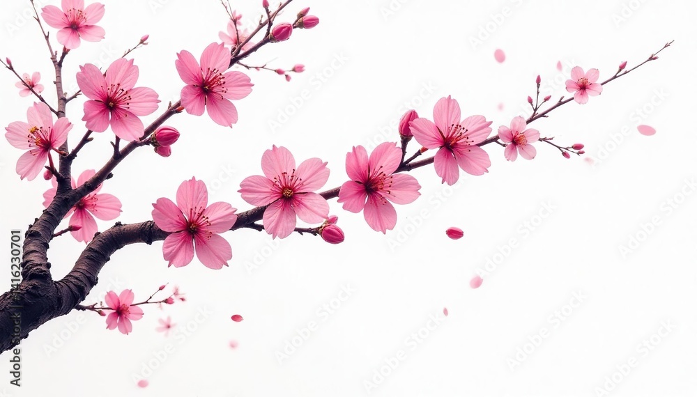 Intricate sakura branch pattern, stylized blossoms, white background , sakura, surface Intricate sakura branch pattern, stylized blossoms, white background , sakura, surface
