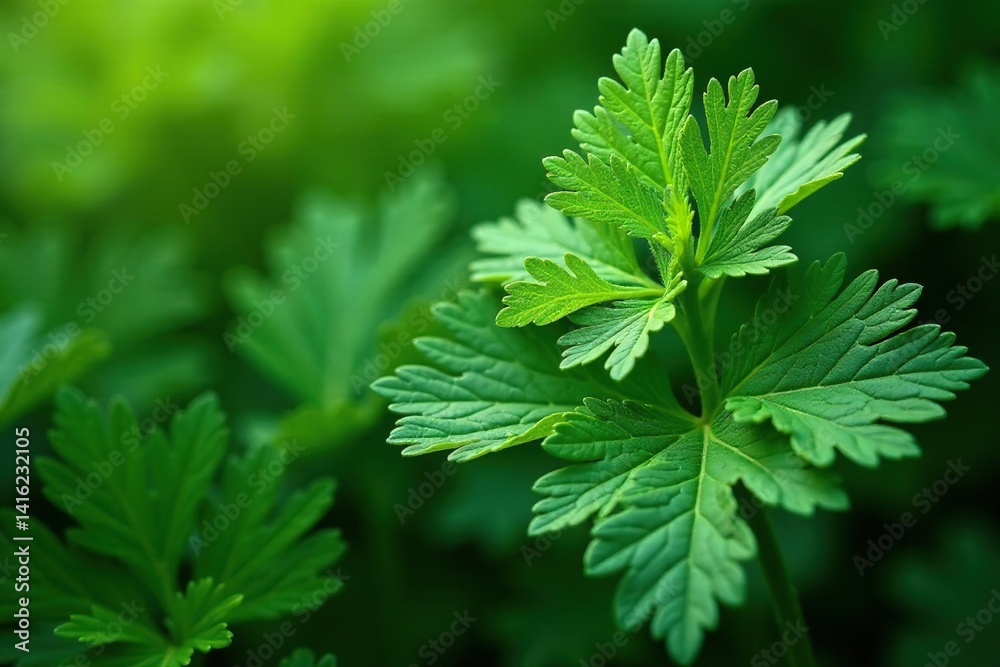 Intricate parsley sprig design, showcasing leaf detail , decoration, pattern, wellness Intricate parsley sprig design, showcasing leaf detail , decoration, pattern, wellness